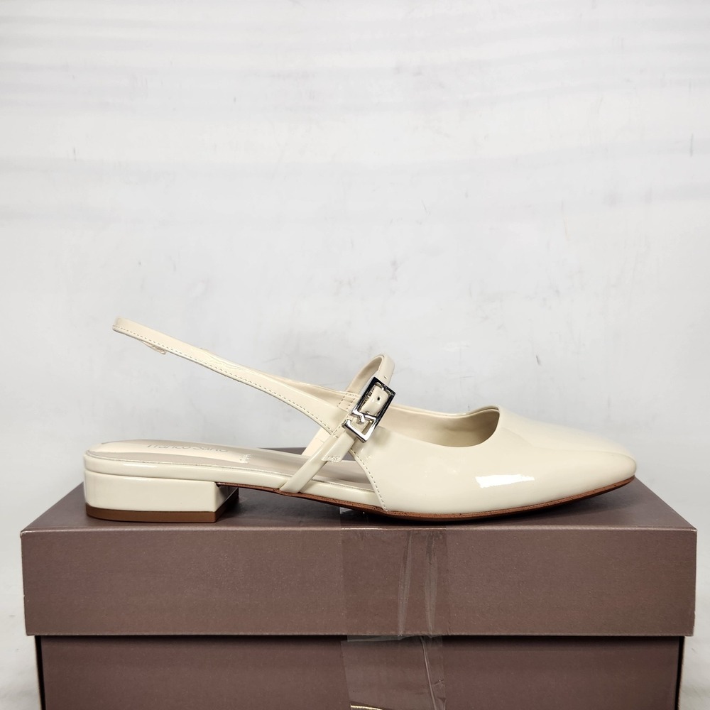 Franco Sarto Destin Slingback Flats Women Size 8.5 White Patent Mary Jane Shoes